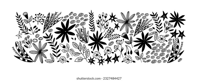Beautiful romantic flower collection with roses, aster, leaves, floral bouquets, flower compositions.