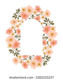 Beautiful romantic flower frame with roses, tulips, lilac floral, peony, poppy and leaf branch vector illustration elements