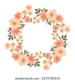 Beautiful romantic flower frame wreath with roses, lilac floral, peony, poppy and leaf branch vector illustration elements