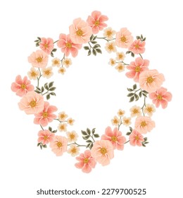 Beautiful romantic flower frame wreath with roses, lilac floral, peony, poppy and leaf branch vector illustration elements
