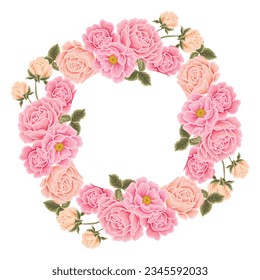 Beautiful romantic flower frame wreath vector illustration with blue roses, lilac floral, peony, and leaf branch elements in pastel color