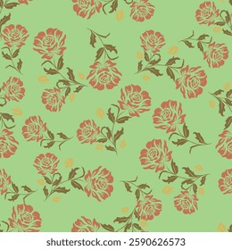 Beautiful romantic flower seamless pattern with roses, tulips, lilac floral, peony, poppy, floral bud, and leaf branch vector illustration elements for fabric, wedding, gift wrapping paper, decoration