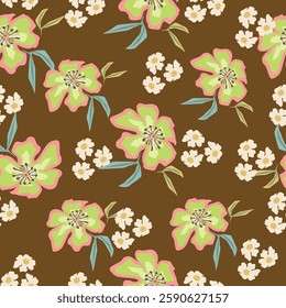Beautiful romantic flower seamless pattern with roses, tulips, lilac floral, peony, poppy, floral bud, and leaf branch vector illustration elements for fabric, wedding, gift wrapping paper, decoration