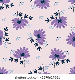 Beautiful romantic flower seamless pattern with roses, tulips, lilac floral, peony, poppy, floral bud, and leaf branch vector illustration elements for fabric, wedding, gift wrapping paper, decoration