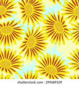 Beautiful romantic flowers. Vector illustration. Sunflowers against a blue background.