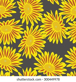 Beautiful romantic flowers. Vector illustration. Sunflowers against a dark background.