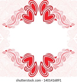 Beautiful romantic frame with hearts. Vector illustration