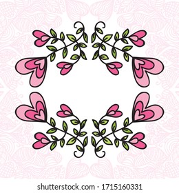 Beautiful romantic frame of hearts. Vector illustration