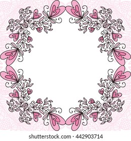 Beautiful romantic frame of hearts. Vector illustration.