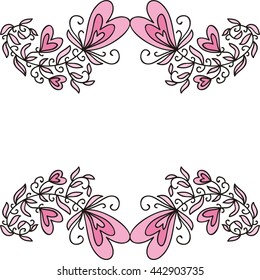 Beautiful romantic frame of hearts. Vector illustration.