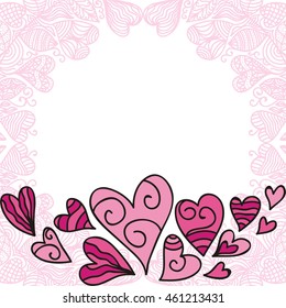 Beautiful romantic frame of hearts. Vector illustration.