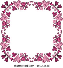 Beautiful romantic frame of hearts. Vector illustration.