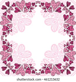 Beautiful romantic frame of hearts. Vector illustration.