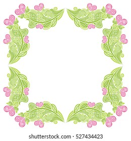 Beautiful romantic frame with hearts. Vector illustration.