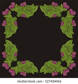 Beautiful romantic frame with hearts. Vector illustration.