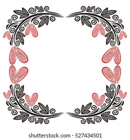 Beautiful romantic frame with hearts. Vector illustration.