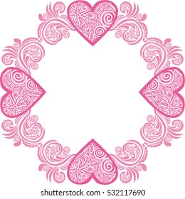 Beautiful romantic frame of hearts. Vector illustration.