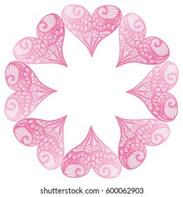Beautiful romantic frame of hearts. Vector illustration.