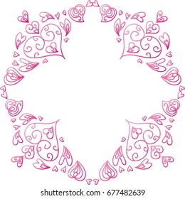 Beautiful romantic frame of hearts. Vector illustration.