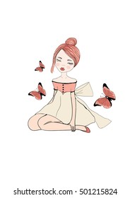  Beautiful romantic girl, cute girl, T-shirt Graphics, illustration princess girl, Beautiful fashionable girl, romantic girl, princess