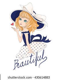 Beautiful Romantic Girl Illustration. Cartoon Character Design.