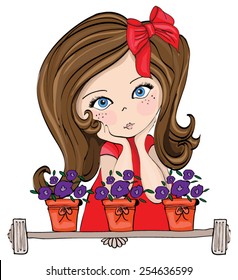 Beautiful romantic girl vector illustration.Children graphic design.