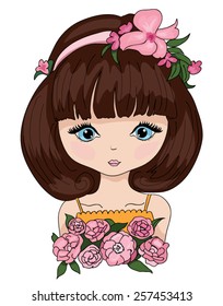 Beautiful romantic girl vector illustration.Children graphic design.