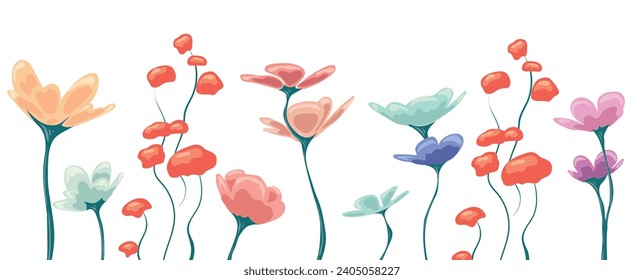 Schöne romantische Zauberbanner aus verschiedenen Blumen. Vektorbild.