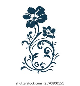 Beautiful Romantic Navy Blue Flower Floral Florist Ornament Border Decoration