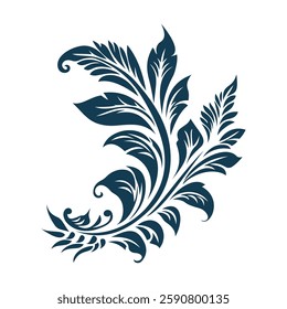 Beautiful Romantic Navy Blue Leaves Foliage Flower Floral Florist Ornament Border Decoration