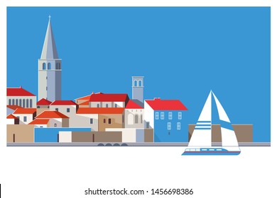 Beautiful romantic old town of Porec,Istrian Peninsula, Croatia,Europe.Vector illustration