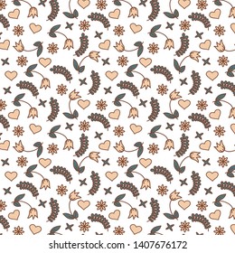Beautiful romantic pattern with flowers, hearts and leaves. Great elements for your design.