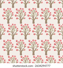 Beautiful romantic pattern with pink trees, branches. Great for Easter Card, banner, textile, wallpaper - vector design