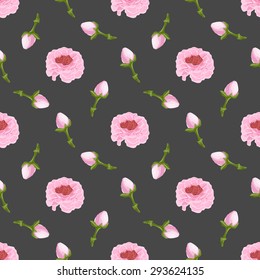 Beautiful and romantic pattern with rosebuds on a grey background