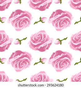 Beautiful and romantic pattern with rosebuds on a white background