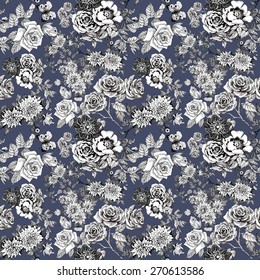 Beautiful romantic seamless floral pattern with butterflies on gray background vector illustration