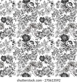 Beautiful romantic seamless floral pattern with butterflies on white background vector illustration