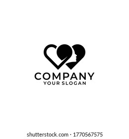 Beautiful romantic silhouette of a head in the form of heart, logo template. To marriage agencies, event decoration, weddings and bridal shops.