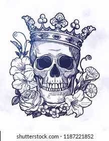 Beautiful romantic skull with crown.