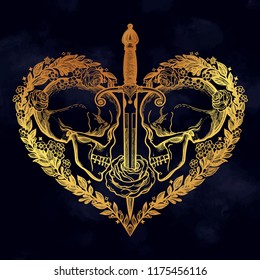 Beautiful romantic skulls with sword