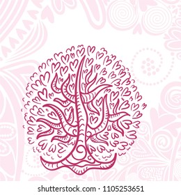 Beautiful romantic tree with hearts. Vector illustration