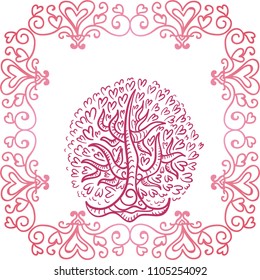 Beautiful romantic tree with hearts. Vector illustration