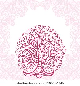 Beautiful romantic tree with hearts. Vector illustration
