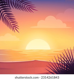 Beautiful romantic view of ocean and tropical beach at sunset, nature and travel background