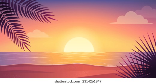 Beautiful romantic view of ocean and tropical beach at sunset, nature and travel background