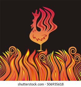 Beautiful rooster. Flame. Symbol of 2017 year. Vector illustration.