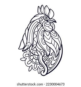 Beautiful Rooster mandala arts isolated on white background