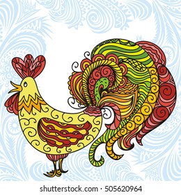 Beautiful rooster. Symbol of 2017 year. Vector illustration.