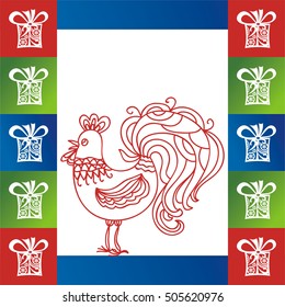 Beautiful rooster. Symbol of 2017 year. Vector illustration.