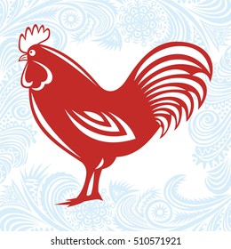 Beautiful rooster. Symbol of 2017 year. Vector illustration.
